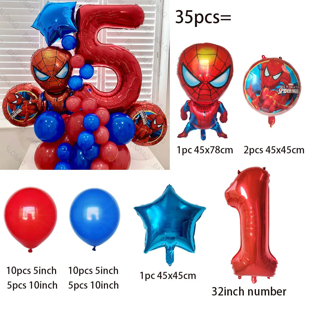 Spiderman Party Balloons - 35pcs Blue Red Latex - LucyFunParty