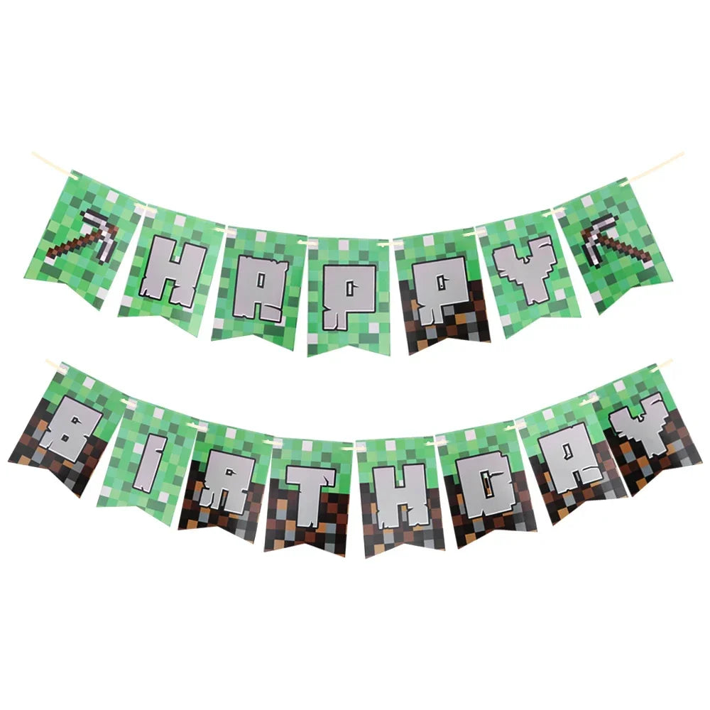 Pixel Game Theme Party Set – Balloons, Tableware & Decorations - LucyFunParty