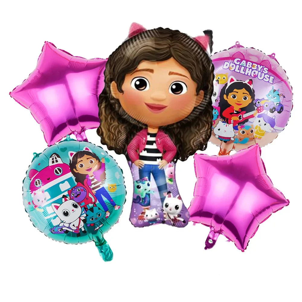 5pcs Gabby's Dollhouse Balloon Set – Birthday Party Decorations - LucyFunParty
