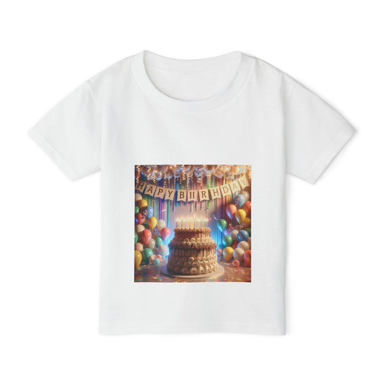 Happy Birthday Toddler T-Shirt - Festive Cake & Balloons Design