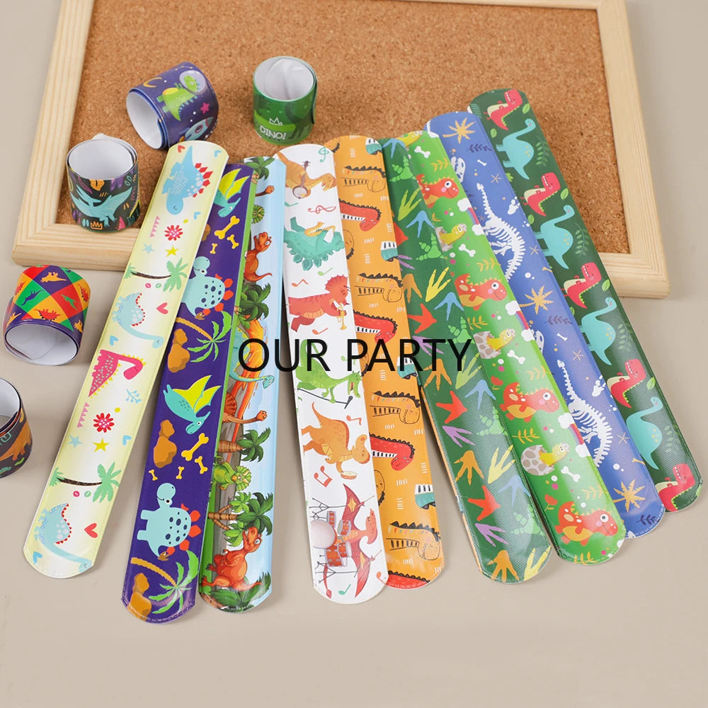 12pcs Jungle Dinosaur Slap Bracelets – Kids' Party Favors & Pinata Fillers - LucyFunParty