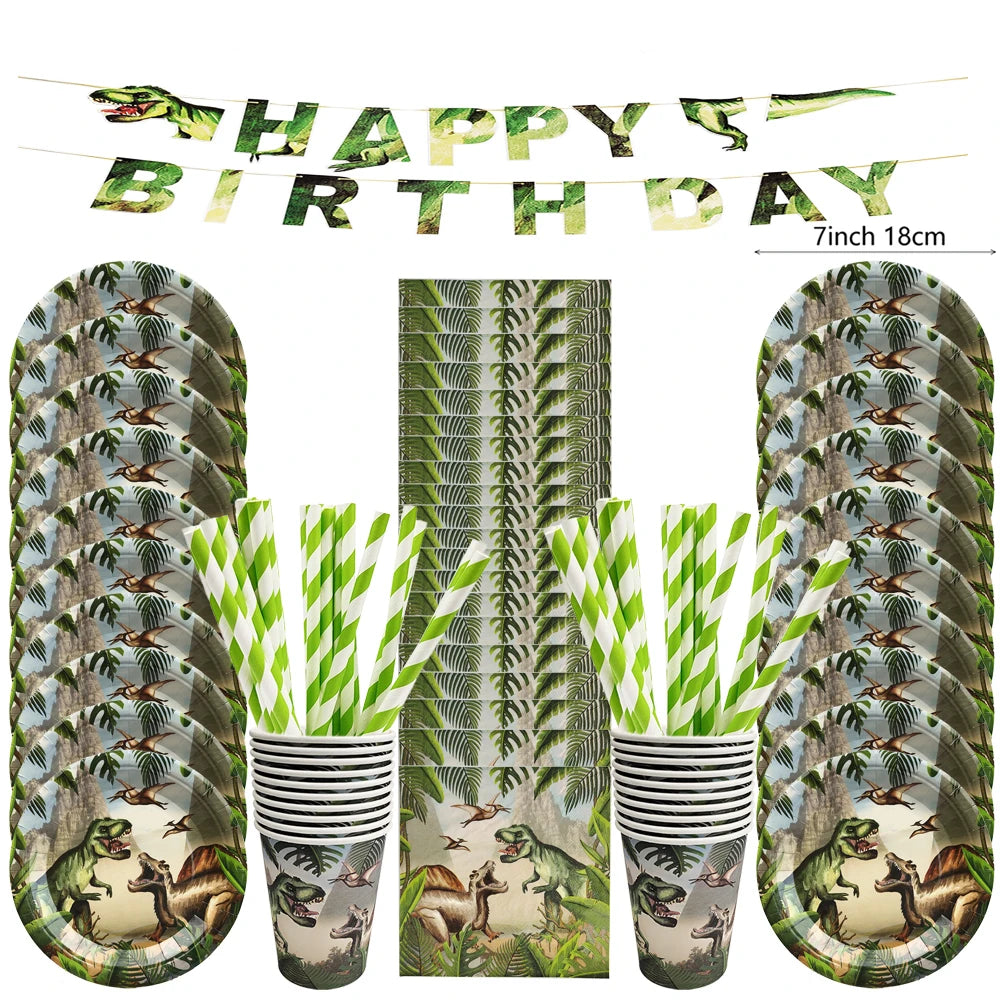 Dinosaur Theme Party Tableware – Disposable Plates, Cups & Tablecloth Set - LucyFunParty
