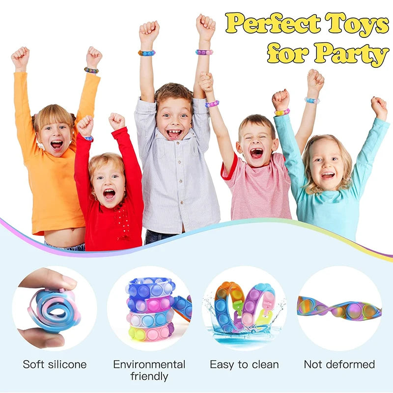 12pcs Pop Bracelet Fidget Toys – Kids' Party Favors & Stress Relief Wristbands - LucyFunParty