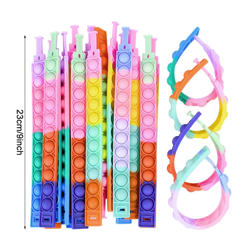 12pcs Pop Bracelet Fidget Toys – Kids' Party Favors & Stress Relief Wristbands - LucyFunParty