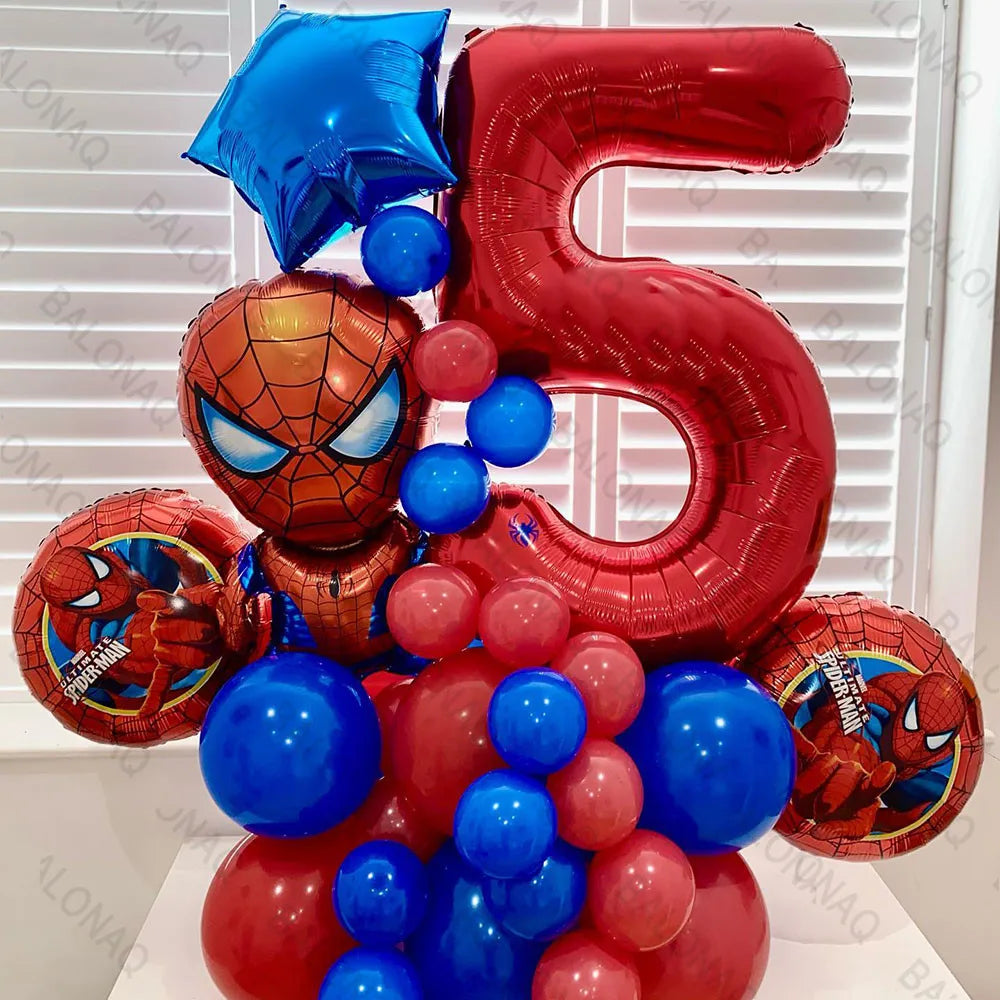 Spiderman Party Balloons - 35pcs Blue Red Latex - LucyFunParty