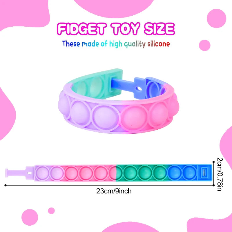 12pcs Pop Bracelet Fidget Toys – Kids' Party Favors & Stress Relief Wristbands - LucyFunParty