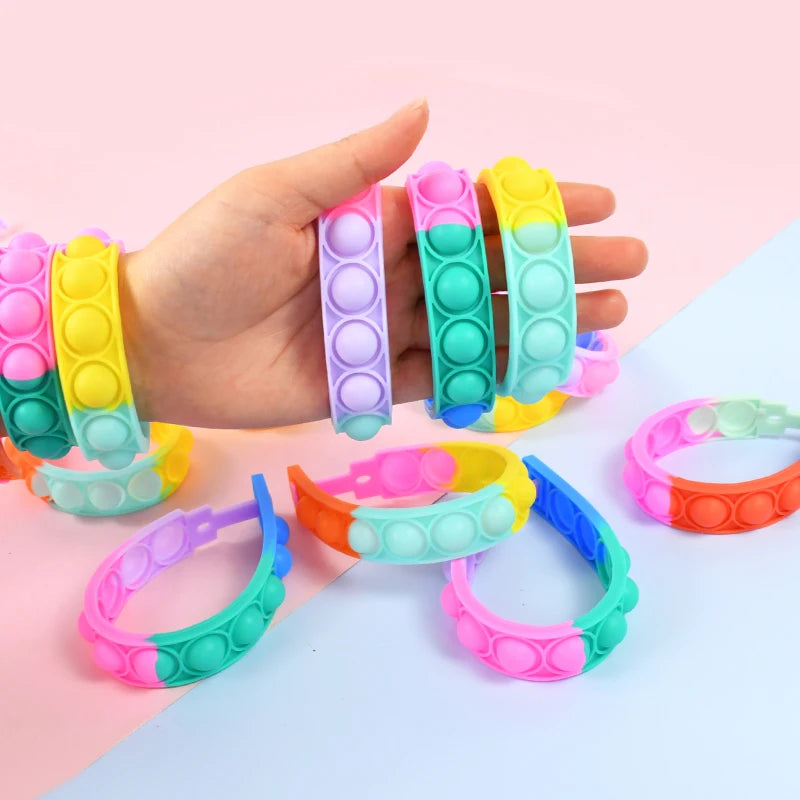 12pcs Pop Bracelet Fidget Toys – Kids' Party Favors & Stress Relief Wristbands - LucyFunParty