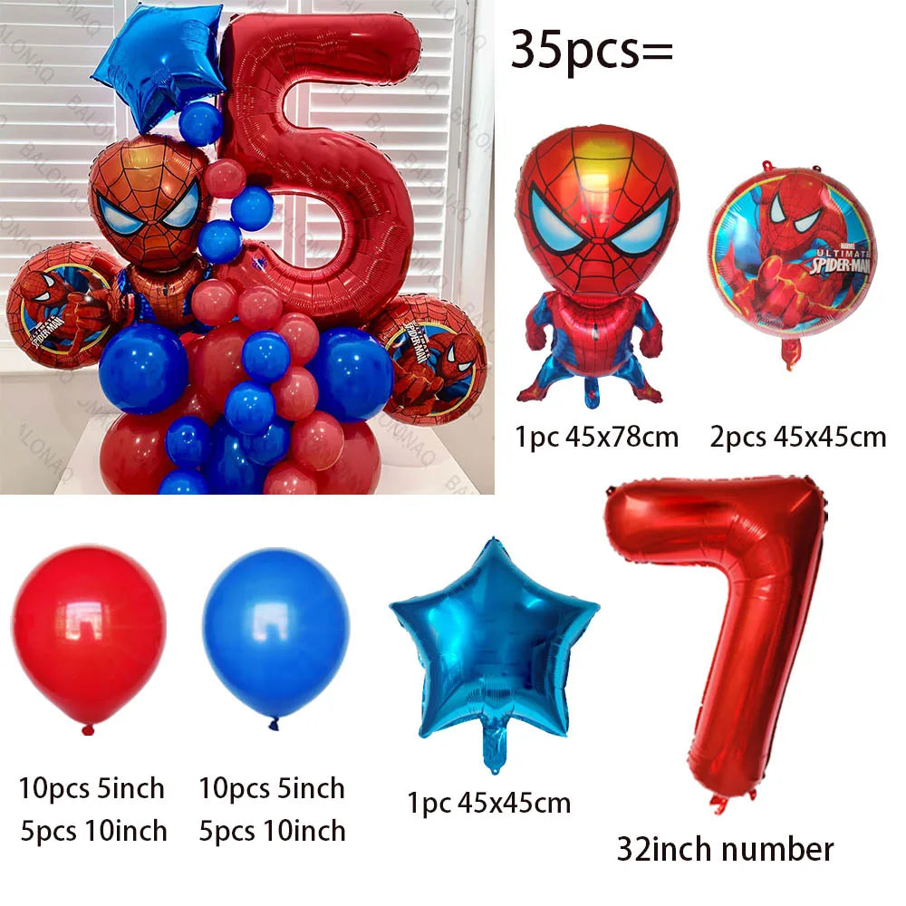 Spiderman Party Balloons - 35pcs Blue Red Latex - LucyFunParty