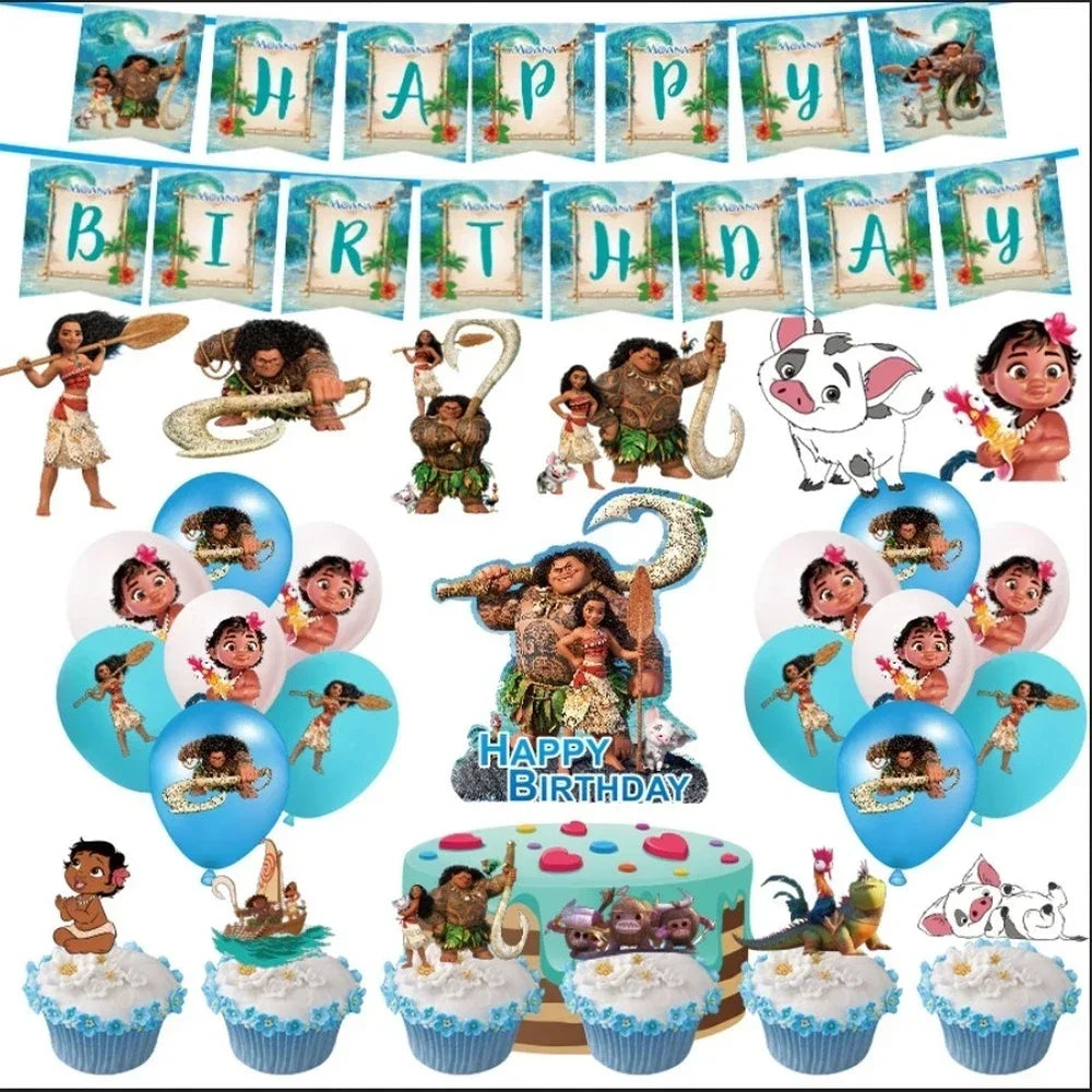 Moana Theme Party Tableware – Disposable Cups, Plates & Flags for Kids - LucyFunParty