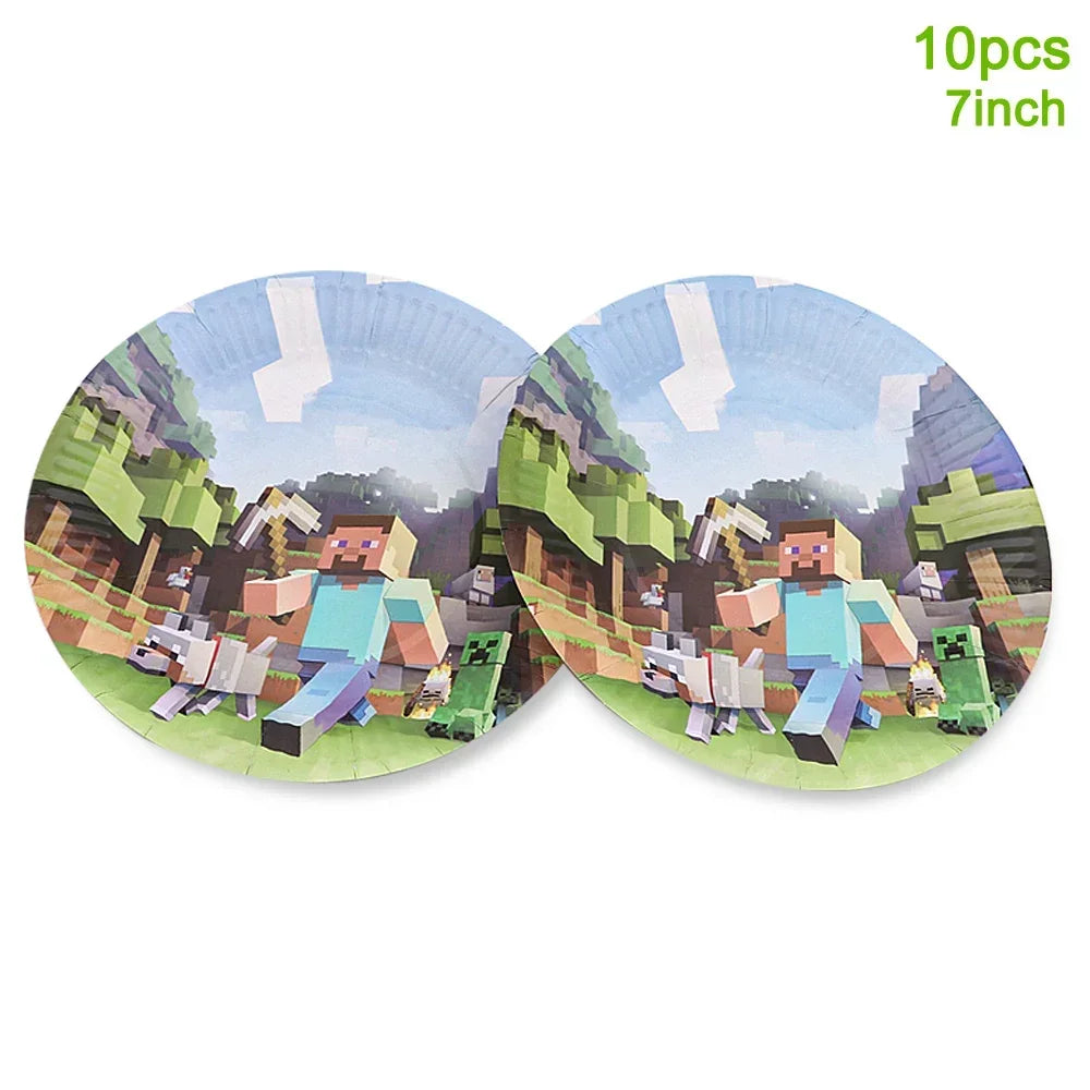 Pixel Game Theme Party Set – Balloons, Tableware & Decorations - LucyFunParty