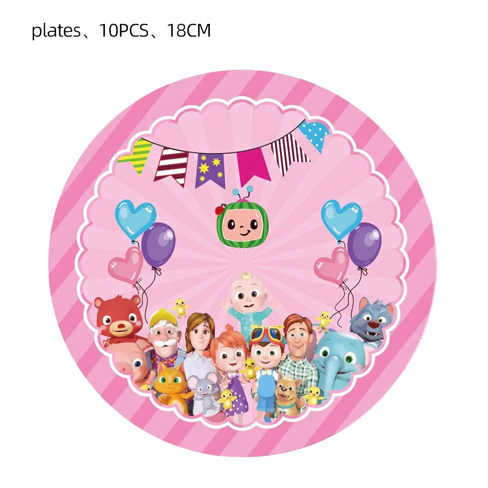 Cartoon Melon Theme Party Tableware – Plates, Napkins & Tablecloth Set - LucyFunParty