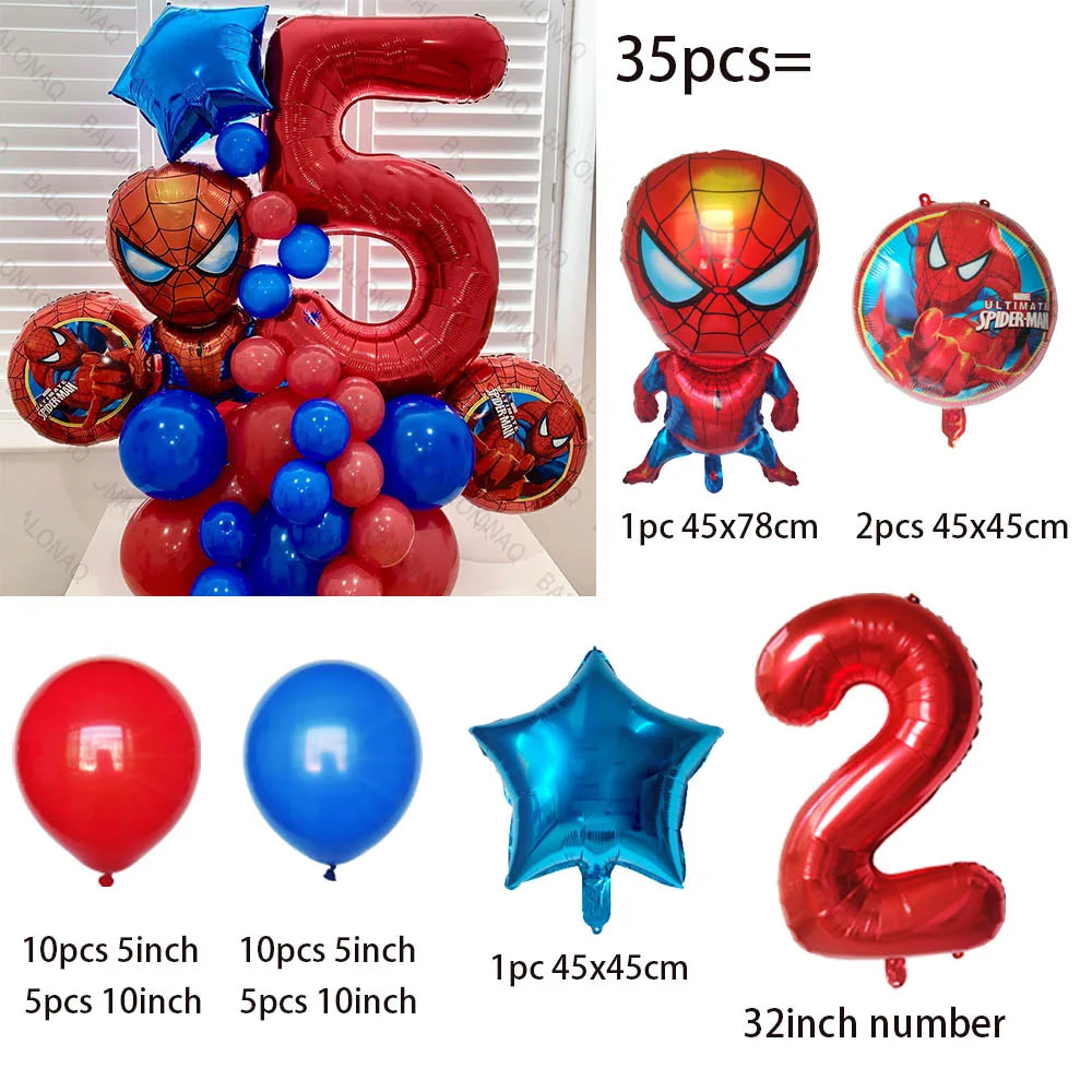 Spiderman Party Balloons - 35pcs Blue Red Latex - LucyFunParty