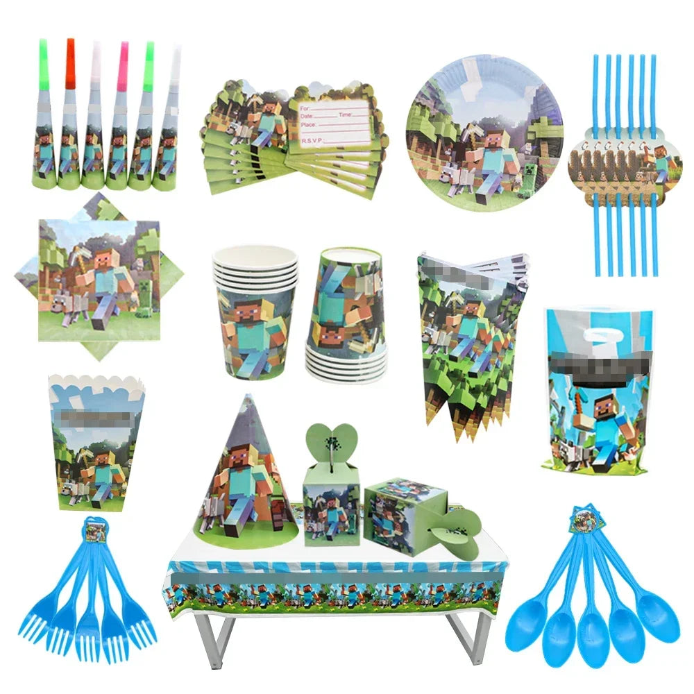 Pixel Game Theme Party Set – Balloons, Tableware & Decorations - LucyFunParty