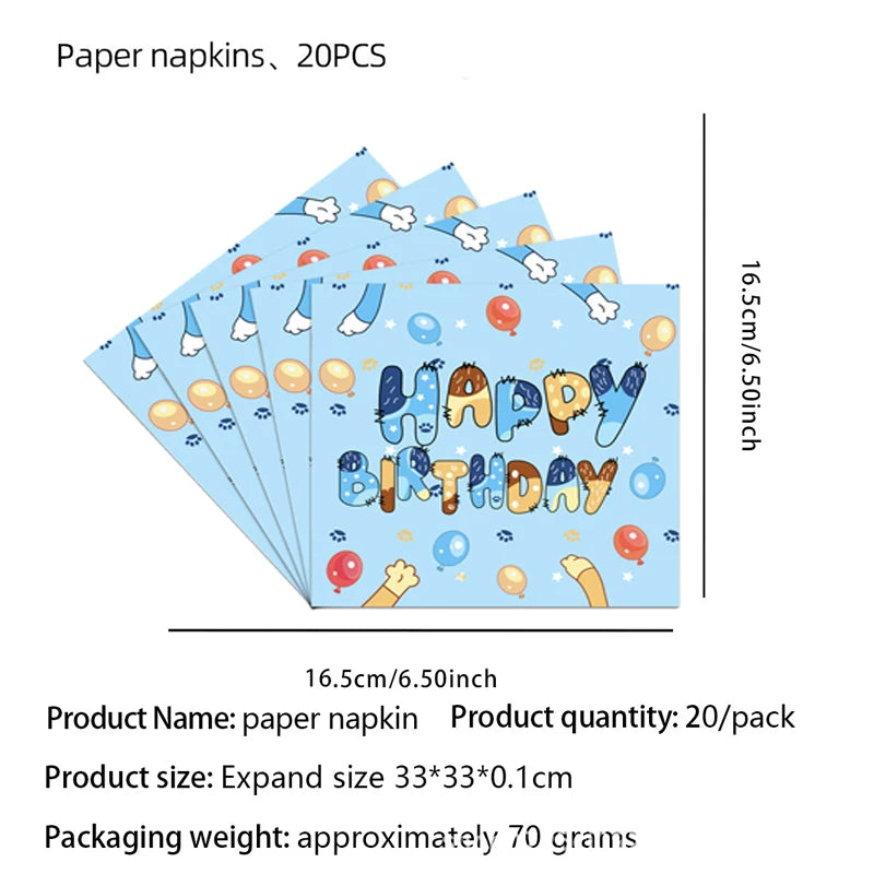 Bluey Theme Party Tableware – Disposable Plates, Cups & Napkins Set - LucyFunParty