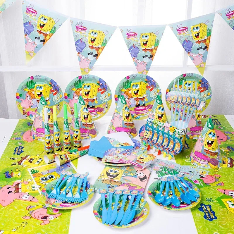 SpongeBob Theme Party Tableware – Disposable Plates, Cups & Napkins Set - LucyFunParty