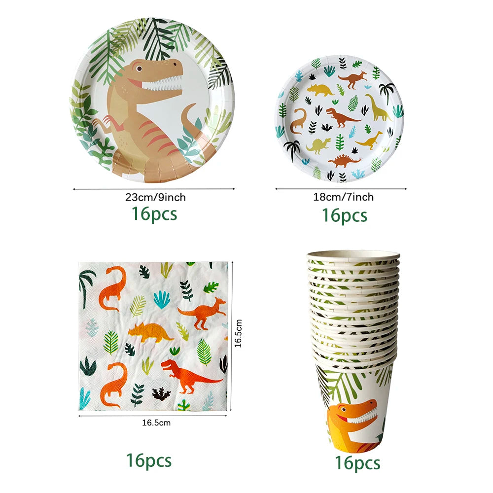 Dinosaur Theme Party Tableware – Disposable Plates, Cups & Tablecloth Set - LucyFunParty