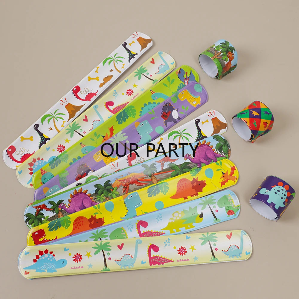 12pcs Jungle Dinosaur Slap Bracelets – Kids' Party Favors & Pinata Fillers - LucyFunParty