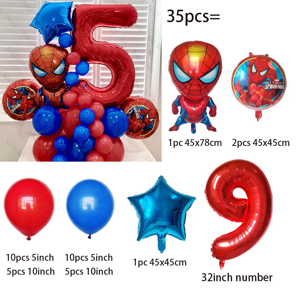 Spiderman Party Balloons - 35pcs Blue Red Latex - LucyFunParty