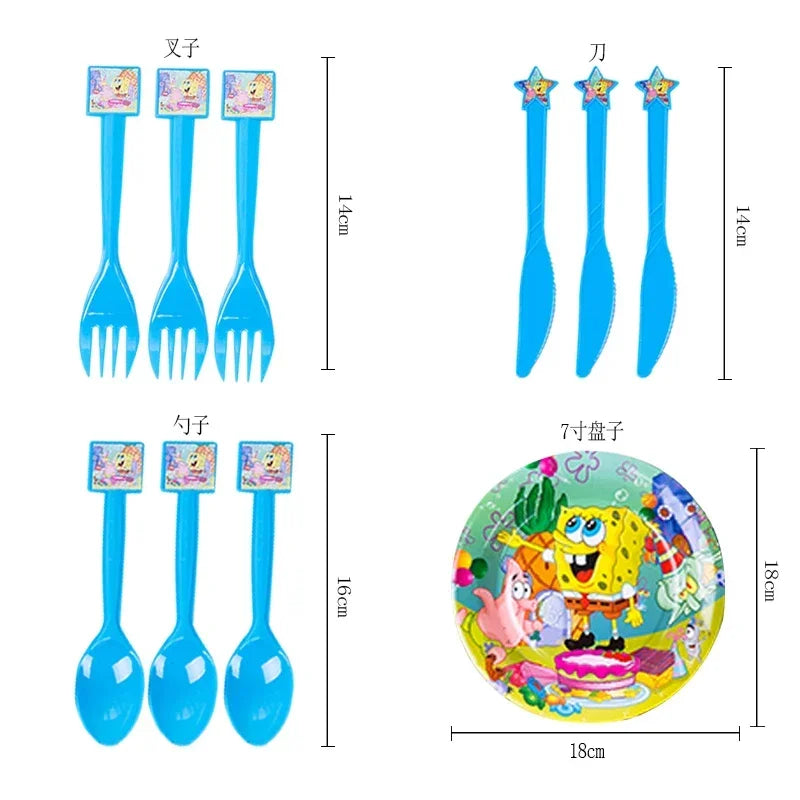 SpongeBob Theme Party Tableware – Disposable Plates, Cups & Napkins Set - LucyFunParty