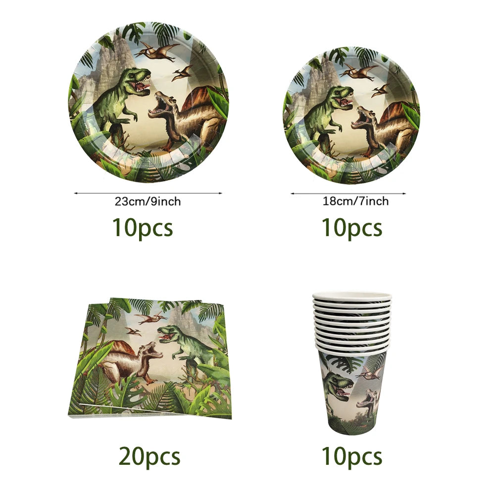 Dinosaur Theme Party Tableware – Disposable Plates, Cups & Tablecloth Set - LucyFunParty