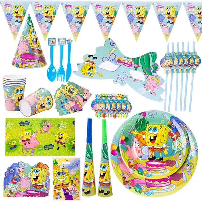 SpongeBob Theme Party Tableware – Disposable Plates, Cups & Napkins Set - LucyFunParty