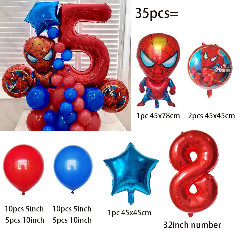 Spiderman Party Balloons - 35pcs Blue Red Latex - LucyFunParty