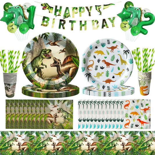 Dinosaur Theme Party Tableware – Disposable Plates, Cups & Tablecloth Set - LucyFunParty