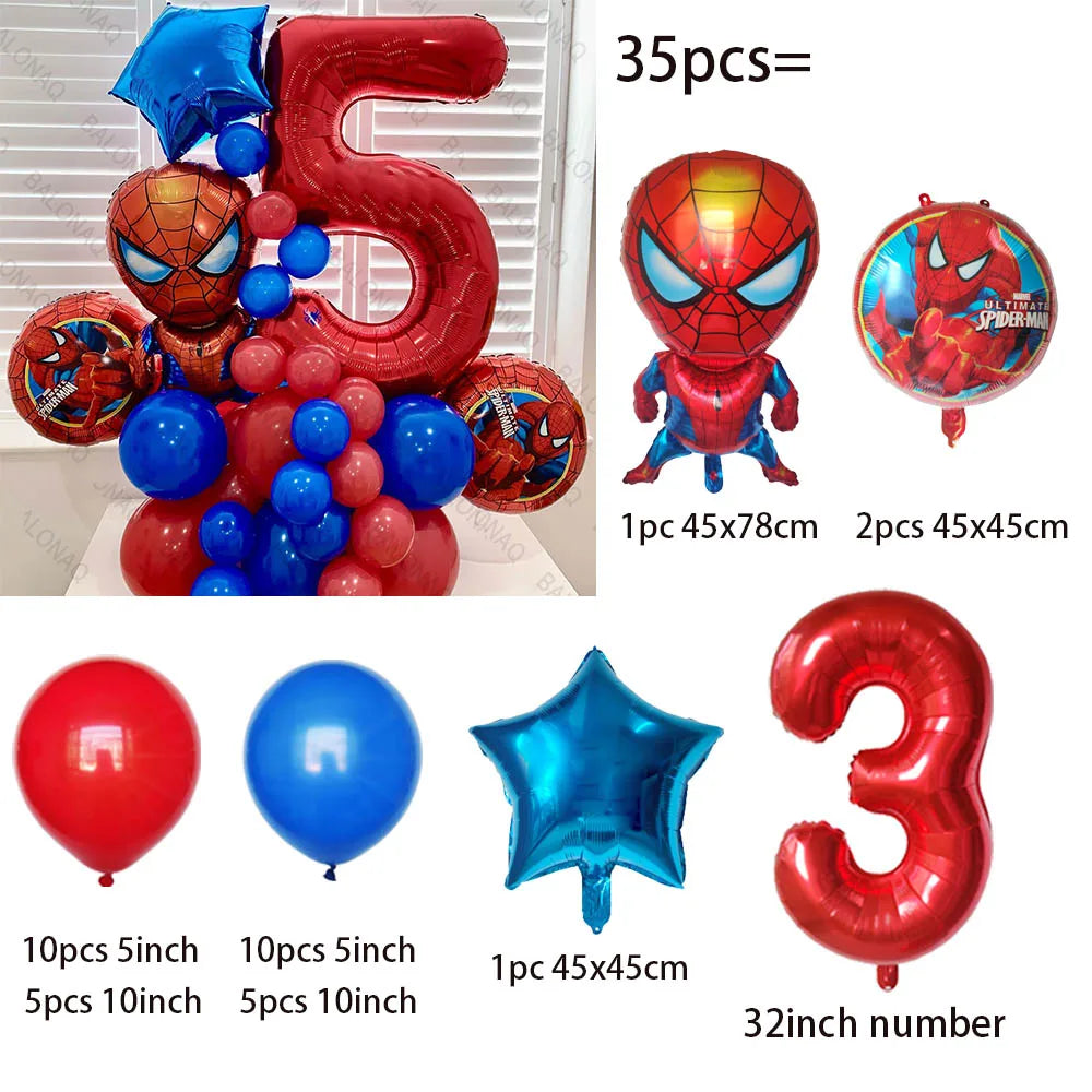 Spiderman Party Balloons - 35pcs Blue Red Latex - LucyFunParty