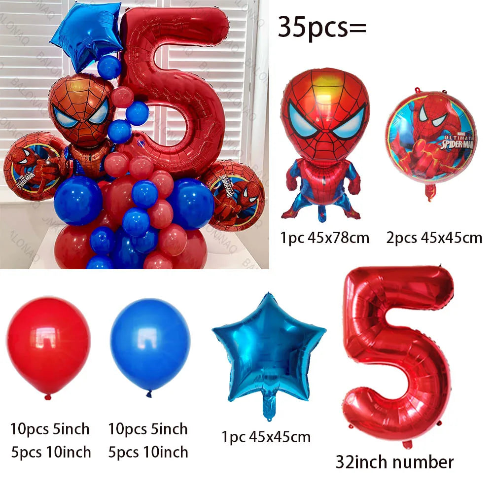 Spiderman Party Balloons - 35pcs Blue Red Latex - LucyFunParty