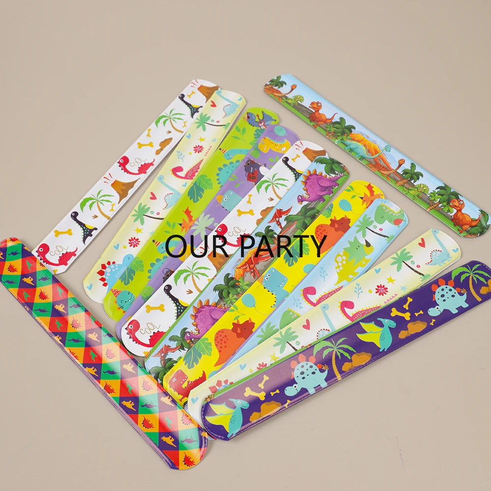 12pcs Jungle Dinosaur Slap Bracelets – Kids' Party Favors & Pinata Fillers - LucyFunParty