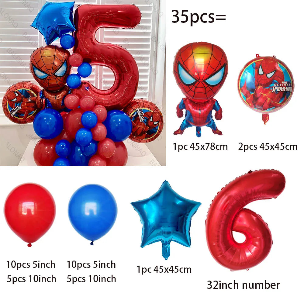 Spiderman Party Balloons - 35pcs Blue Red Latex - LucyFunParty