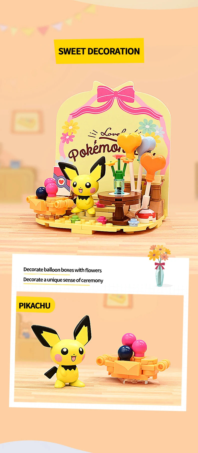 Pokemon Building Blocks – Pikachu & Psyduck Seaside Scene DIY Toy Set - LucyFunParty