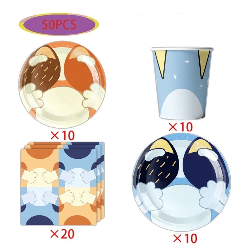 Bluey Theme Party Tableware – Disposable Plates, Cups & Napkins Set - LucyFunParty