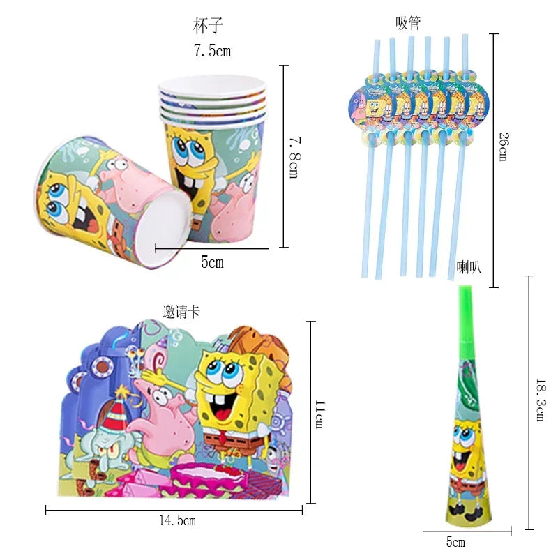 SpongeBob Theme Party Tableware – Disposable Plates, Cups & Napkins Set - LucyFunParty