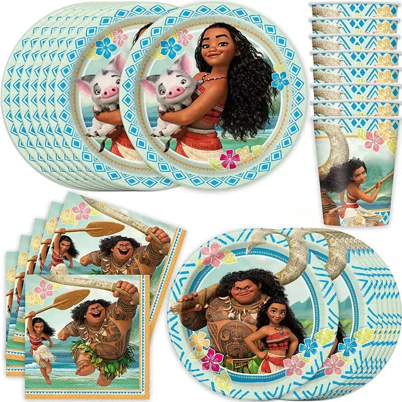 Moana Theme Party Tableware – Disposable Cups, Plates & Flags for Kids - LucyFunParty