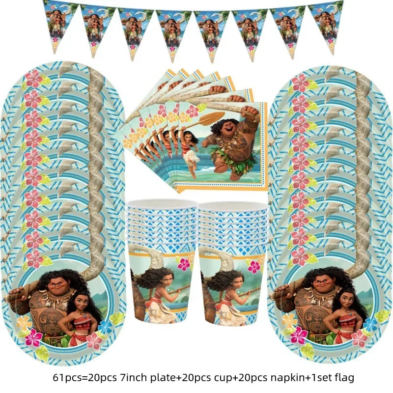 Moana Theme Party Tableware – Disposable Cups, Plates & Flags for Kids - LucyFunParty