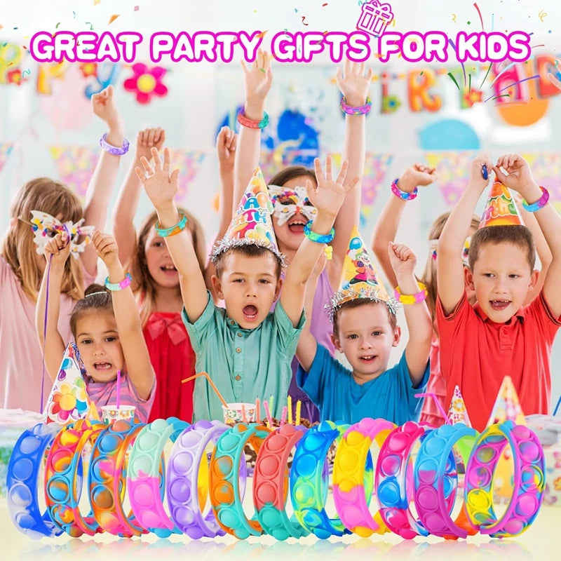 12pcs Pop Bracelet Fidget Toys – Kids' Party Favors & Stress Relief Wristbands - LucyFunParty