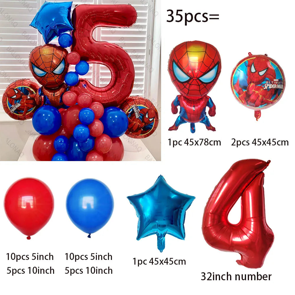 Spiderman Party Balloons - 35pcs Blue Red Latex - LucyFunParty