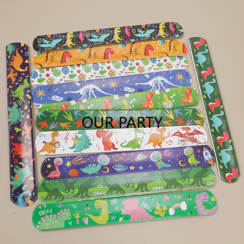 12pcs Jungle Dinosaur Slap Bracelets – Kids' Party Favors & Pinata Fillers - LucyFunParty