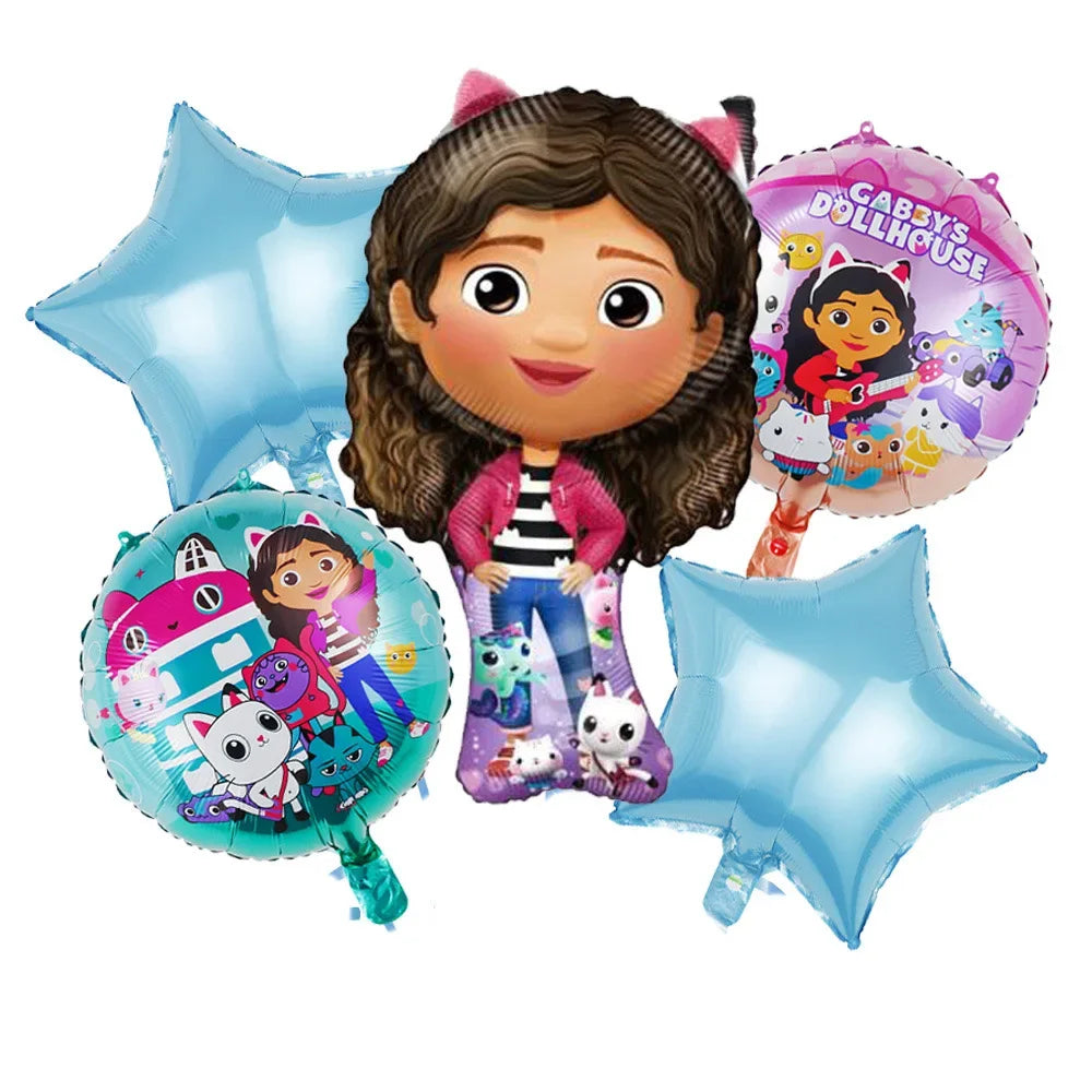 5pcs Gabby's Dollhouse Balloon Set – Birthday Party Decorations - LucyFunParty