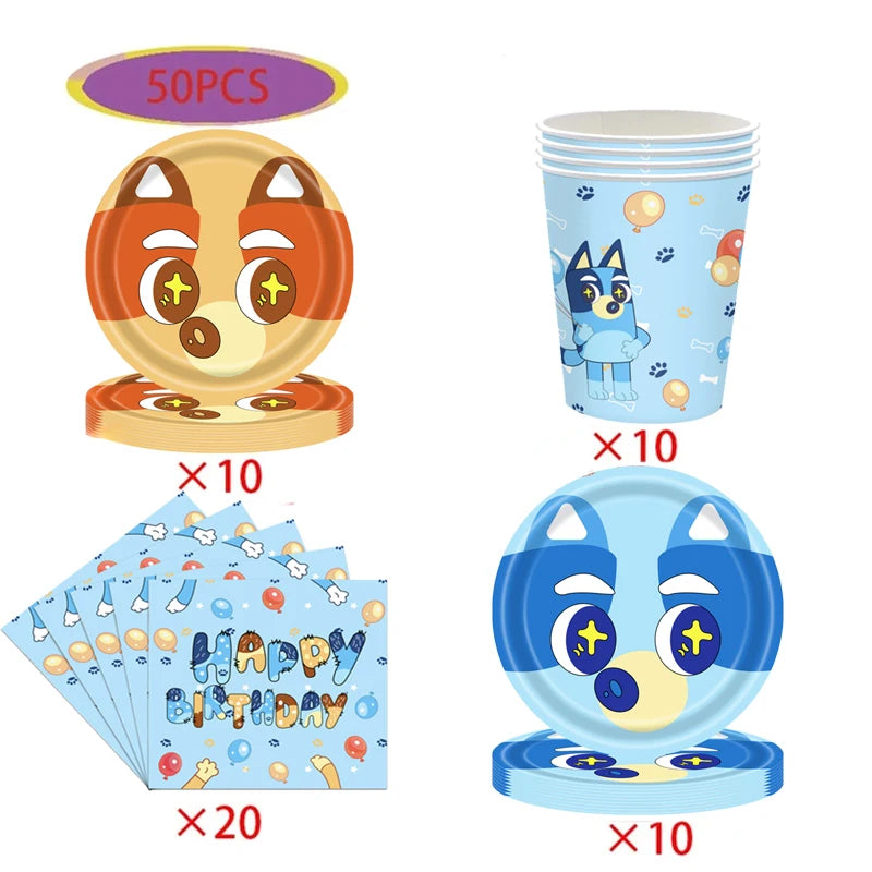 Bluey Theme Party Tableware – Disposable Plates, Cups & Napkins Set - LucyFunParty