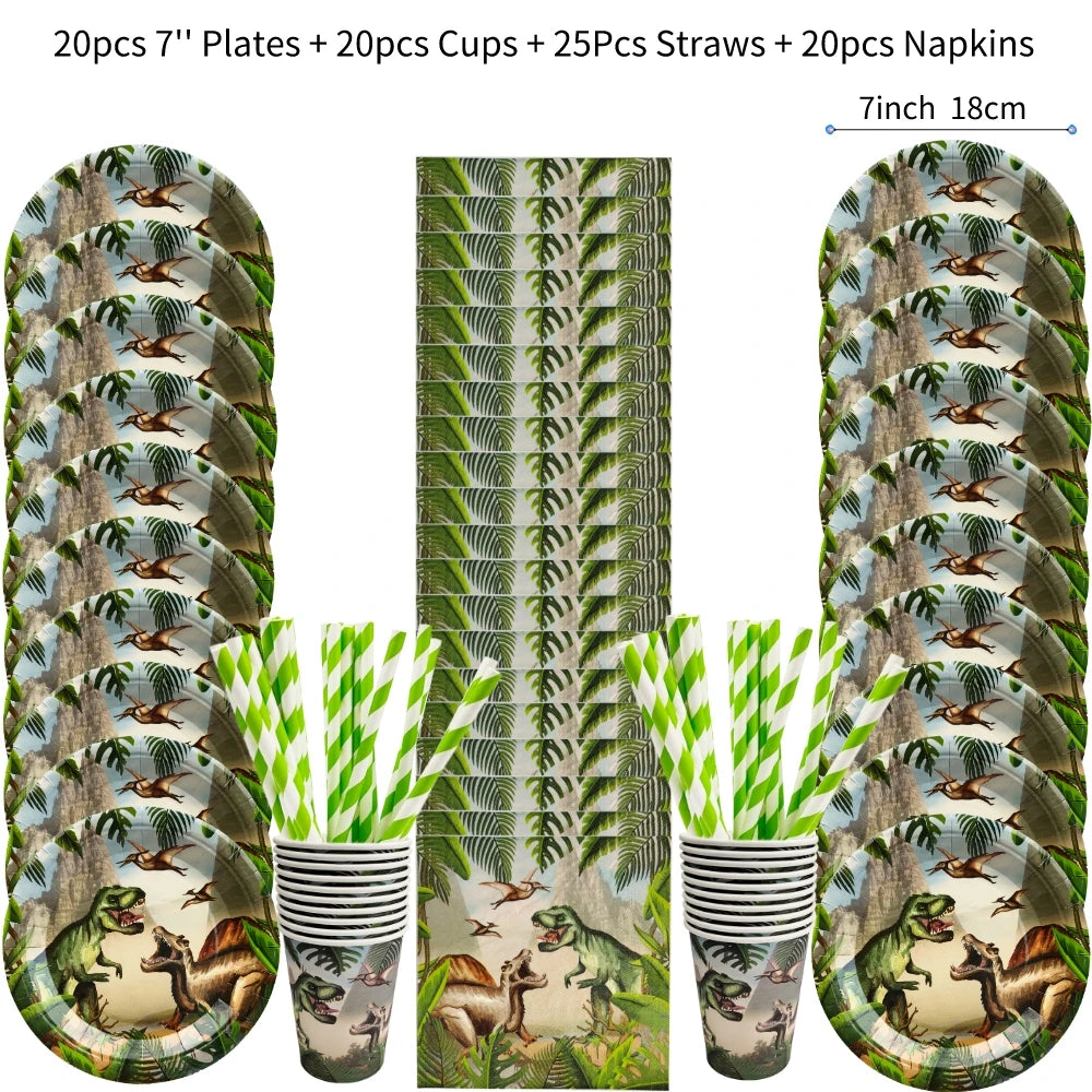 Dinosaur Theme Party Tableware – Disposable Plates, Cups & Tablecloth Set - LucyFunParty