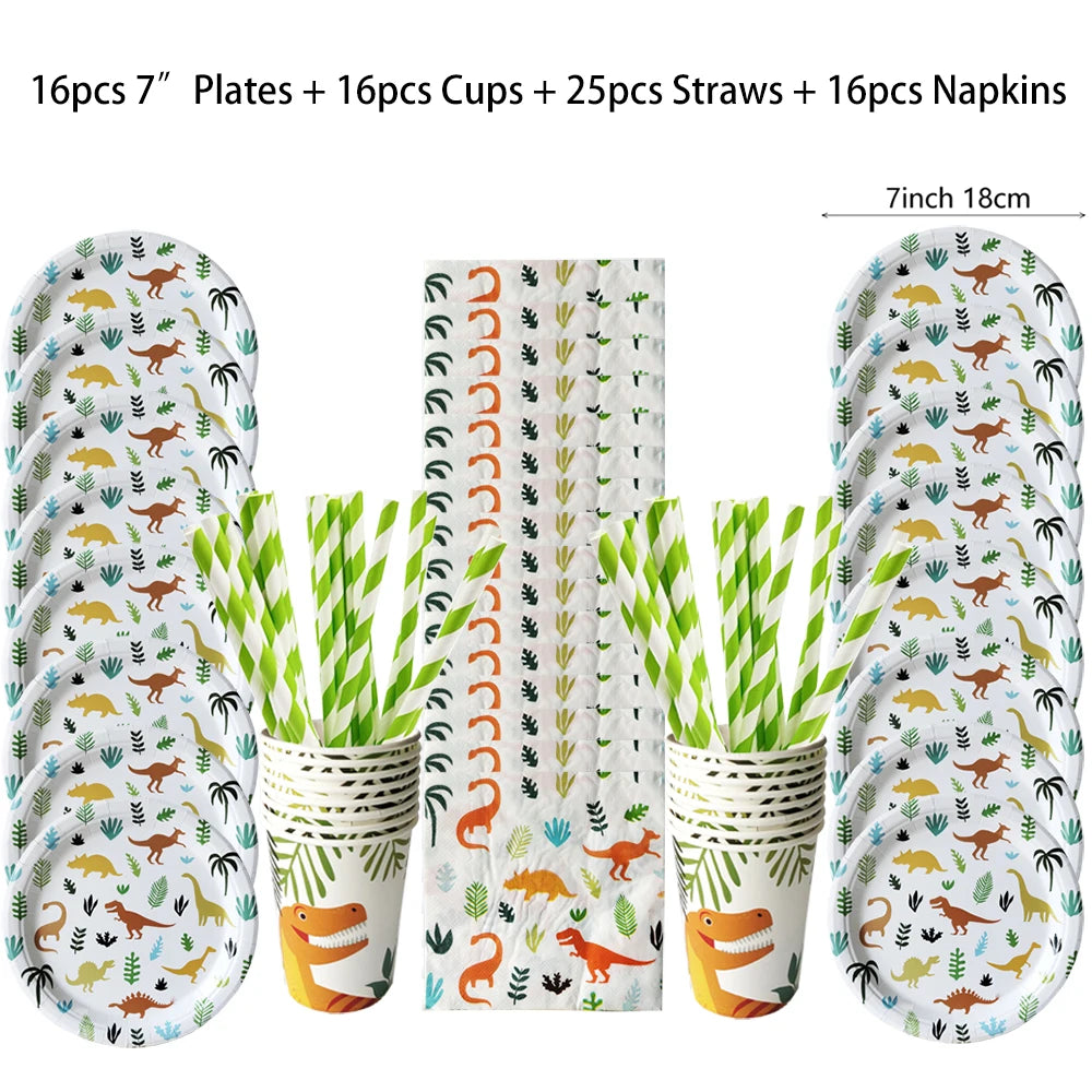 Dinosaur Theme Party Tableware – Disposable Plates, Cups & Tablecloth Set - LucyFunParty