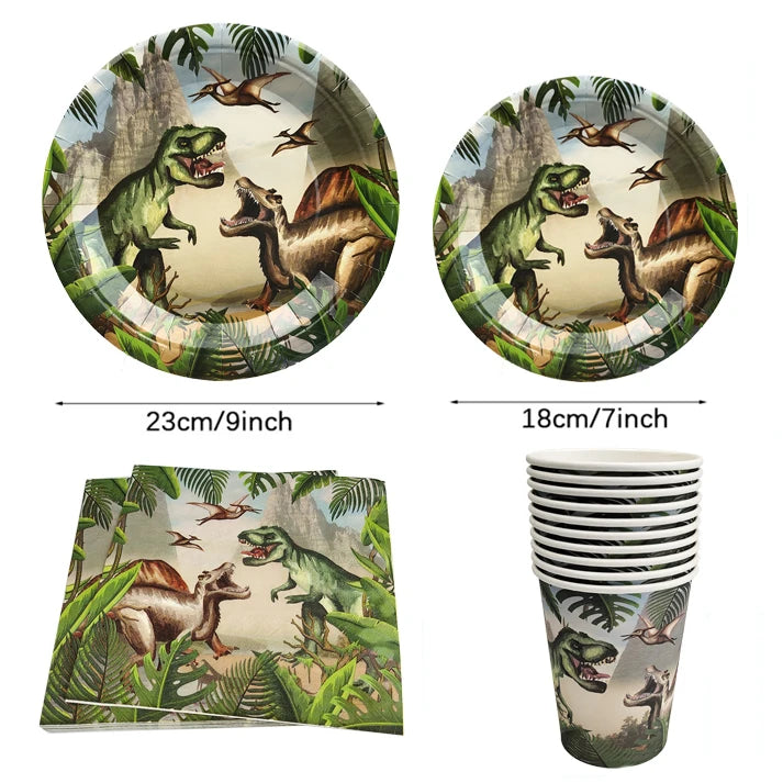 Dinosaur Theme Party Tableware – Disposable Plates, Cups & Tablecloth Set - LucyFunParty