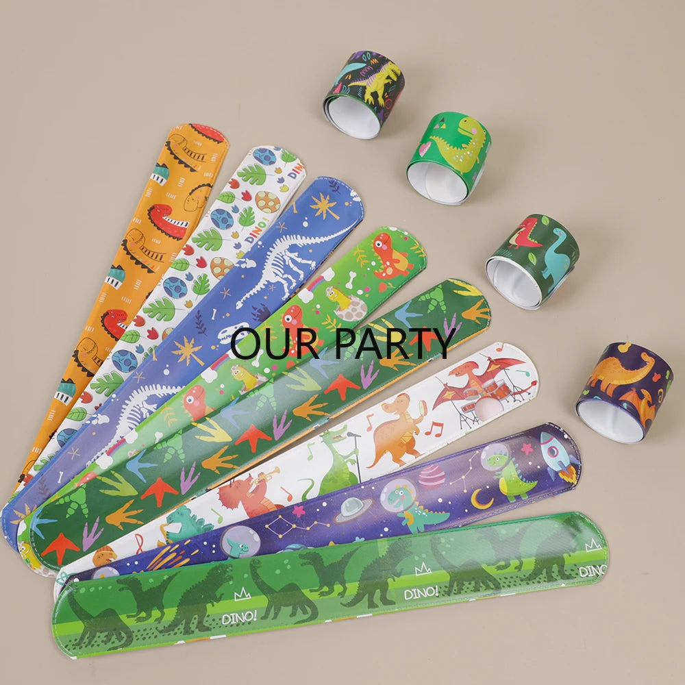 12pcs Jungle Dinosaur Slap Bracelets – Kids' Party Favors & Pinata Fillers - LucyFunParty