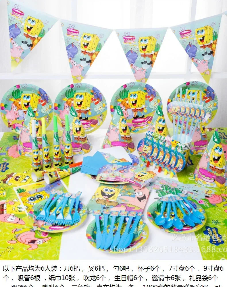 SpongeBob Theme Party Tableware – Disposable Plates, Cups & Napkins Set - LucyFunParty