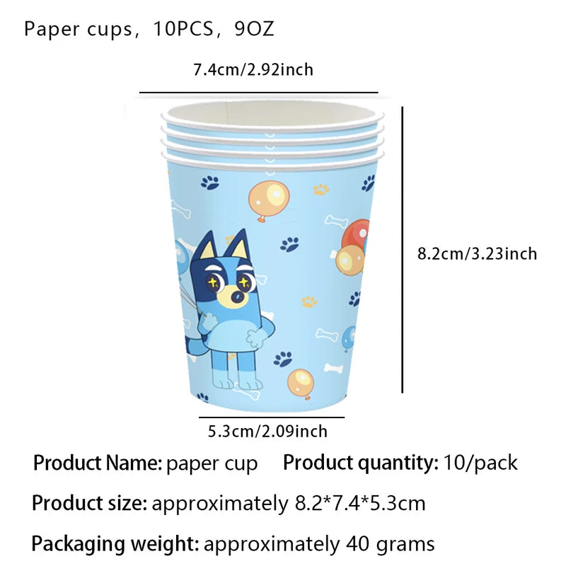 Bluey Theme Party Tableware – Disposable Plates, Cups & Napkins Set - LucyFunParty